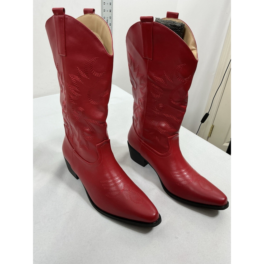 Womans New In Box Idifu Midcalf Western Cowgirl Boots Size 7.5 Red Block heel